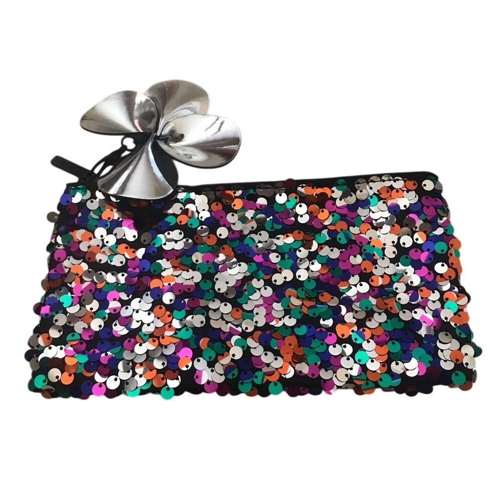 MAC‎ Cosmetics Multicolor Sequin Clutch w/ Silver Flower – Rare!